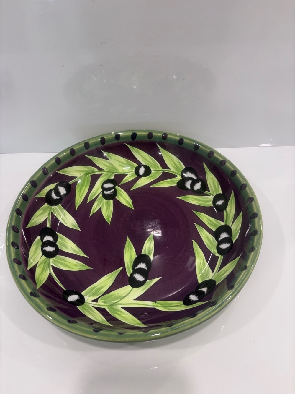 Laurie Gates Gates ware olive pattern serving bowl 10” Mediterranean purple